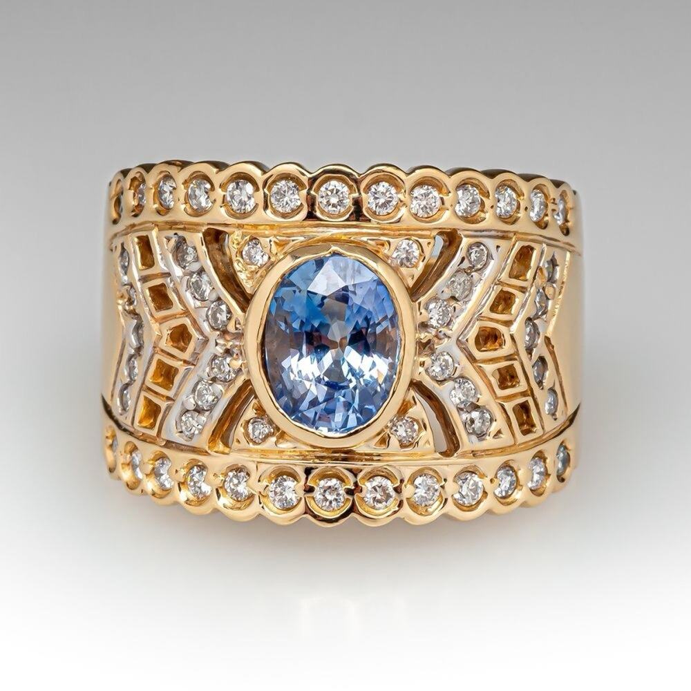 Vintage Natural sapphire diamond ring 14k